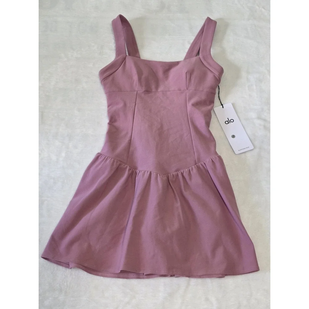 Alo Yoga XS Alosoft Break Point Tennis Dress in Pink Wild Rose NWT $138